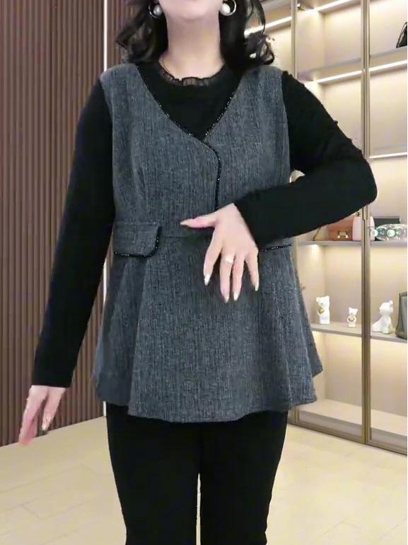 

Трендовый приталенный топ-рубашка А-силуэта для осени/зимы - Мода для женщин среднего возраста, стройнящая фигуру 4XL (160-200 lbs)