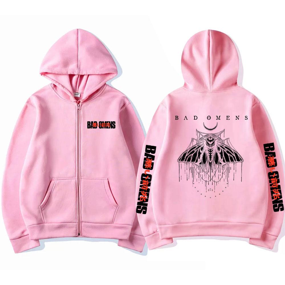 

Худі на блискавці з графікою гурту Bad Omens Чоловіча мода Вінтажний оверсайз світшот на блискавці Чоловіча рок панк готична куртка Вуличний одяг 2XL рожевий
