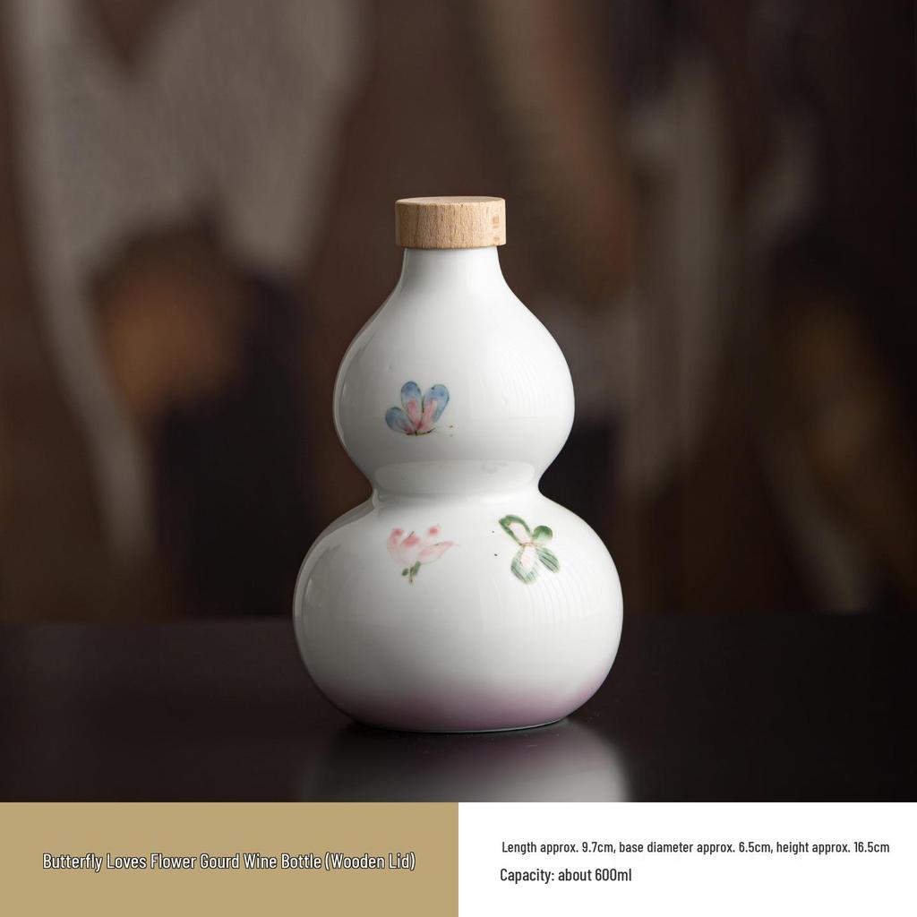 Ancient Style Chinese Ceramic Gourd Wine Bottle with Portable Mesh Bag for Cold Brew