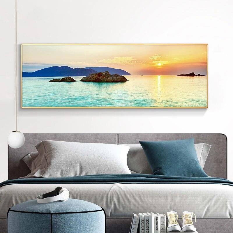 Natural Could Stone Sea Sunset Landscape Posters and Prints Canvas Painting Scandinavian Wall Art Picture for Living Room No Frame