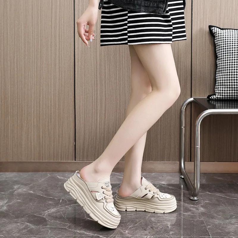 Women Shoes Classic Hollow Out Breathable Casual Sandals Summer Baotou Half Slippers Fashion Women Platform Sandal Zapatos Mujer