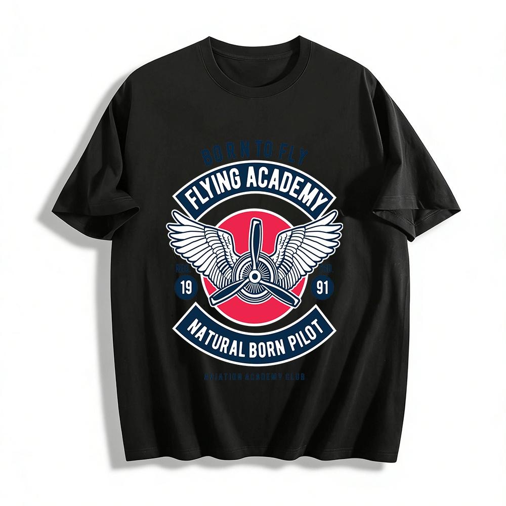 Born To Fly Aviation Academy Club Pilot Graphic Print Casual Tee Pure cotton T-shirt XXS
