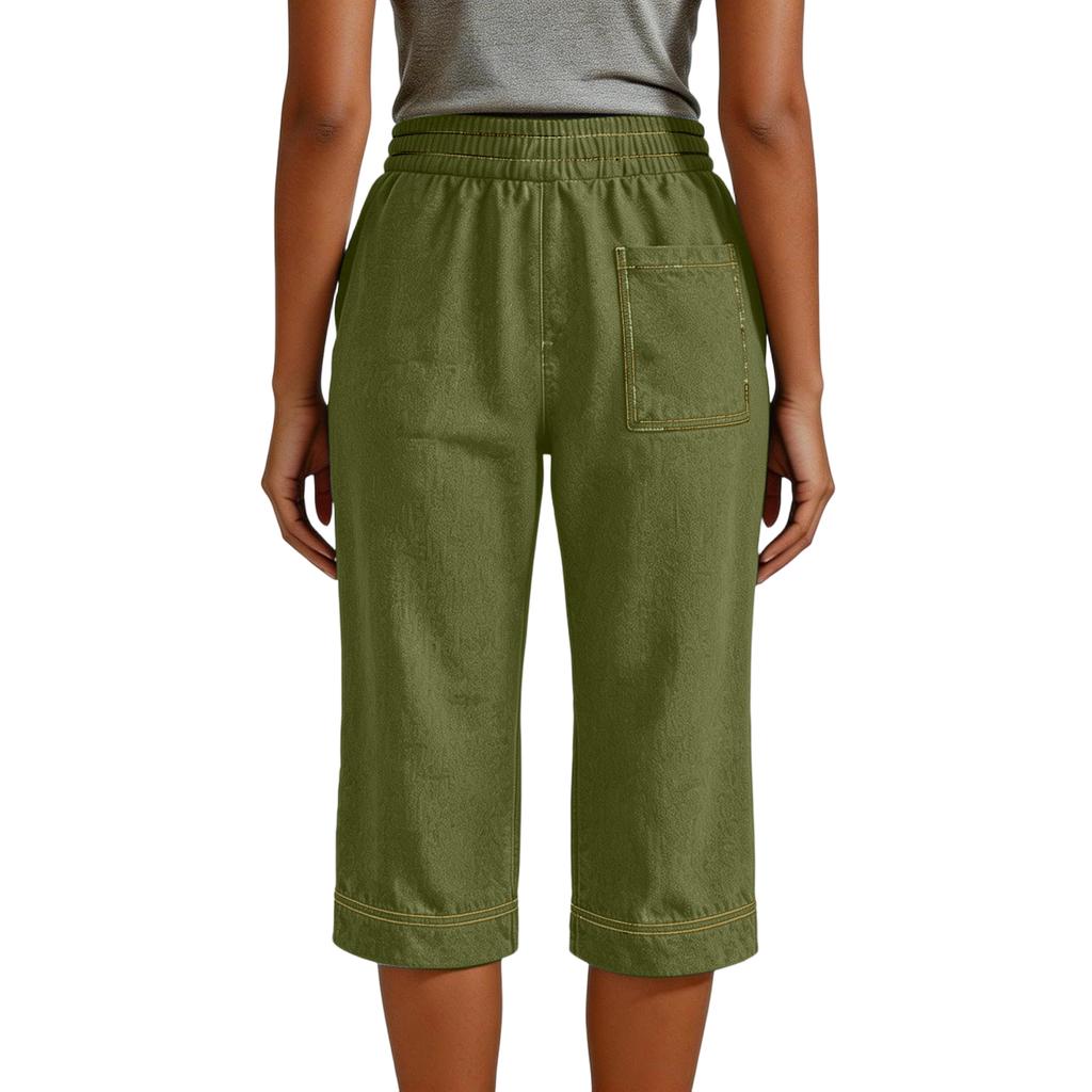 Women's Fashion -Color Loose-Fit Tie-Waist Casual Cropped Pants
