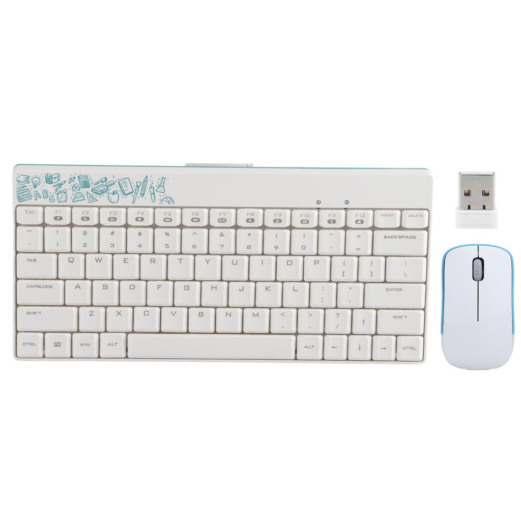 Keyboard Mouse Set Wireless Protable Combo Mini Ultra Thin Silent 2.4Ghz for Laptop PC X210White