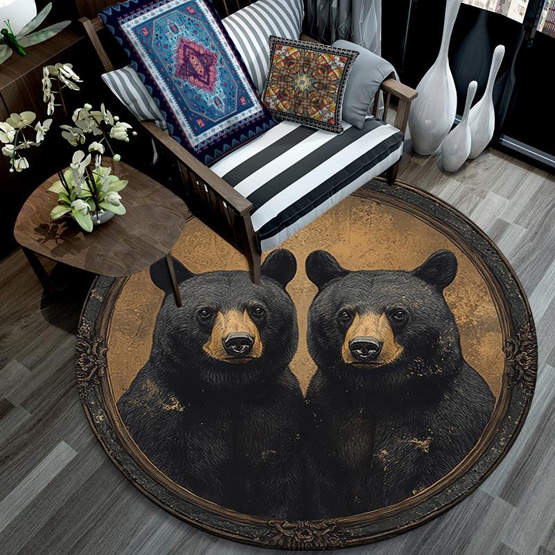 Black Bears Round Area Rug,Carpet Rug for Living Room Bedroom Sofa Playroom Decor,Non-slip Floor Mat