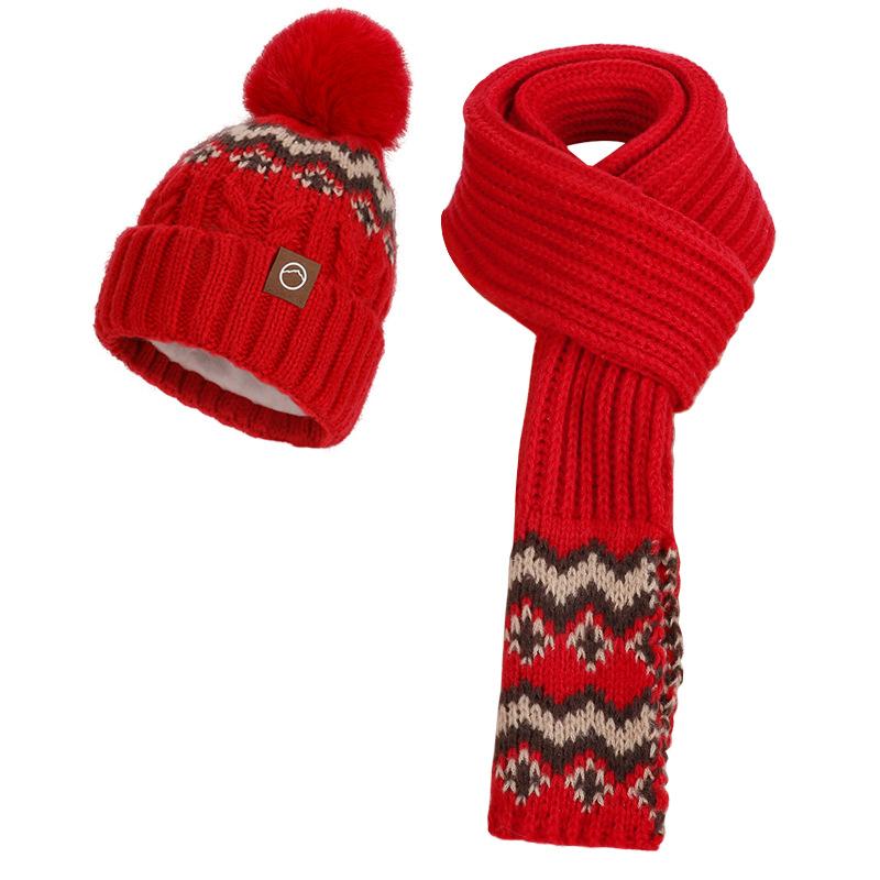Winter knitted wool hat women's fashion hat scarf gloves three-piece set fleece cold-proof warm ear protector pullover hat