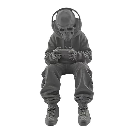 3D Printed Sitting Skeleton Statue Halloween Indoor Decor Figurines Mini Skull Figurine Home