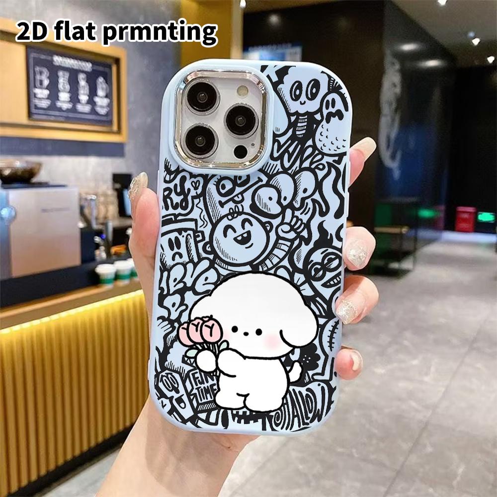 Phone Case: 2D Flat Design Suitable for iPhone 18 17 16 15 14 13 Pro Protective Case, Couple Style, Cute Little White Dog, Christmas and Halloween Gif
