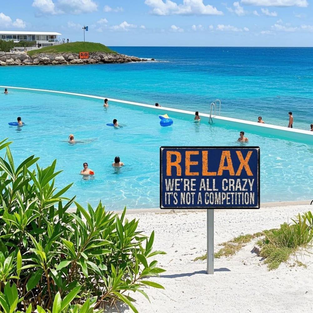 Vintage Metal Sign – “Relax We're All Crazy. It's Not a Competition” Funny Quote – 8x12 Inch Tin Wall Decor for Home Dorm