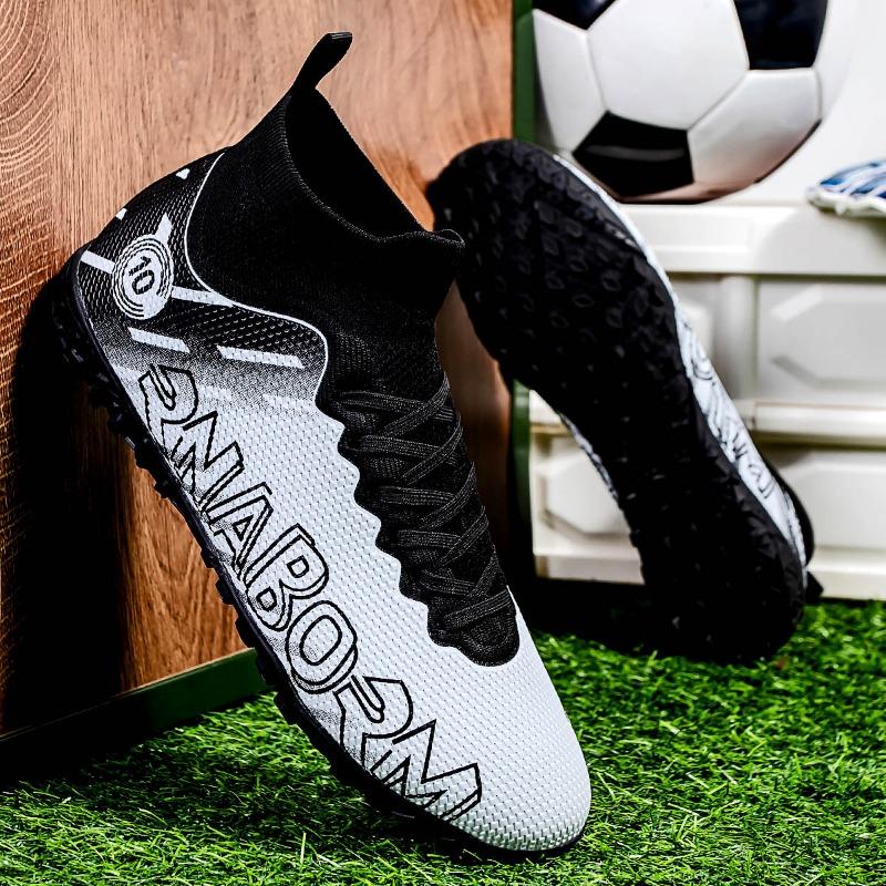 Herren Fußballschuhe mit Sockenmund, weiche Gummisohle, kurzgenagelte Kunstrasen-Fußballschuhe aus Leder für Jugendliche und Kinder