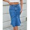 Women High Waist Denim Skirts Knee Length Stretch Jeans Ruffles Skirt
