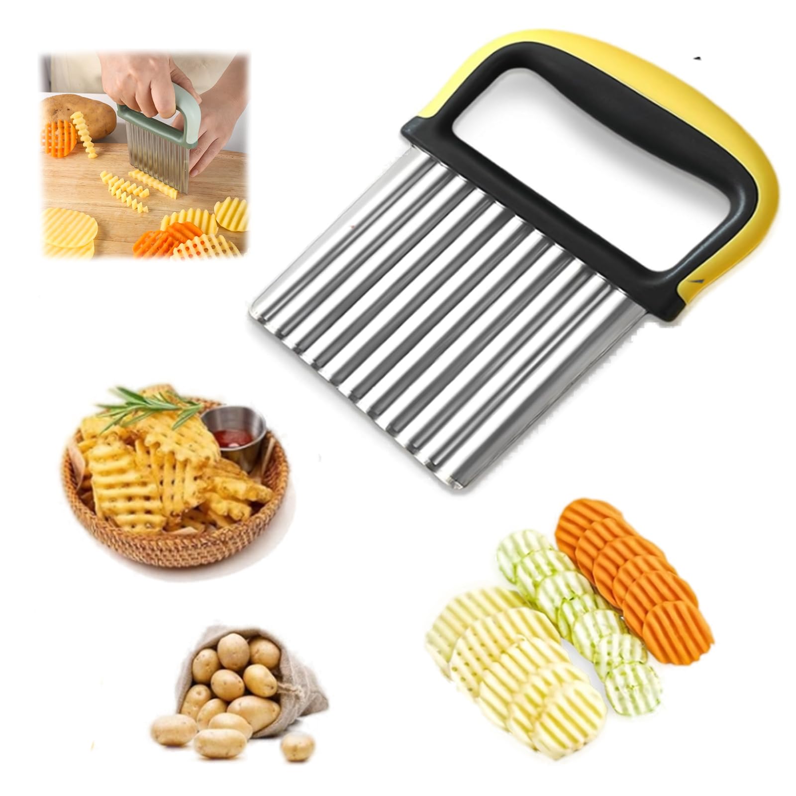 

Doyime Potato Wave Potato Crinkle Stainless Steel for and Uniform for Home and Commercial Yellow Cutter, Shape, Slicer, Cutter, Knife, Potatoes,