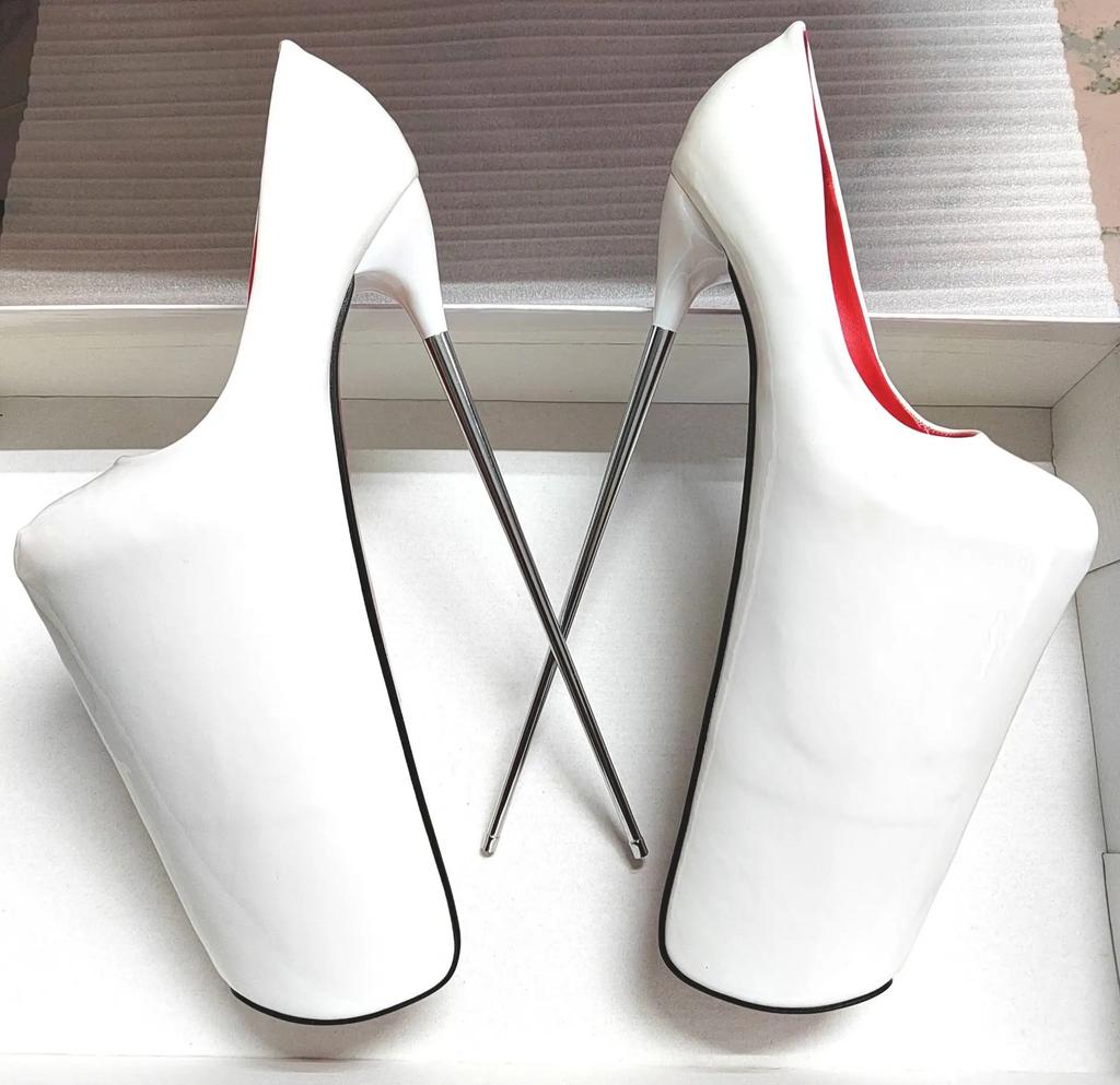 Fashion 2025 Ultra-high Skinny Heels 30cm Patent Skin Fish Mouth 19cm Single Shoe Runway Sexy Big Size Women's Shoes Sky High 34-43yards