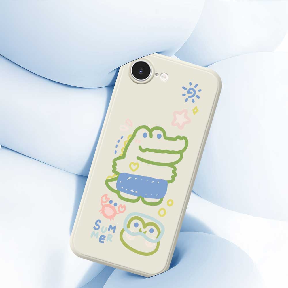 For iPhone 16e Case Frog Alligator Pattern Printing Straight Edge TPU Phone Back Cover