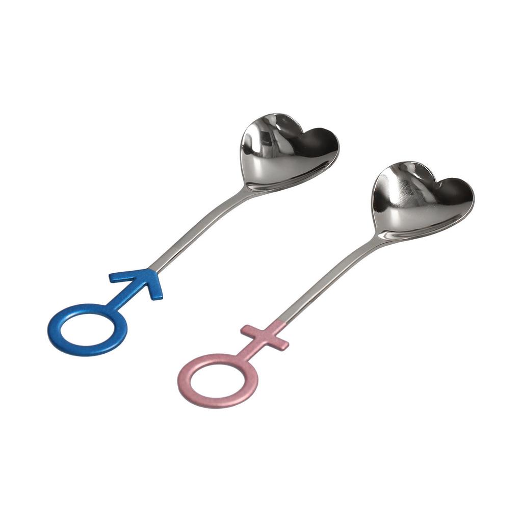 Innovative Heart Shaped Couple Spoon 304 Stainless Steel Spoon for Kitchen Home RestaurantBlue Pink Silver