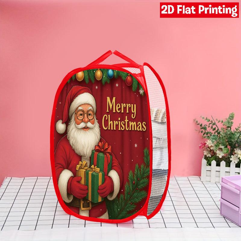 1Pcs Christmas Bathtub Santa Pop-Up Laundry Hamper Expandable Mesh Hamper Basket for Room Bedroom Bathroom Organization Contemporary Storage