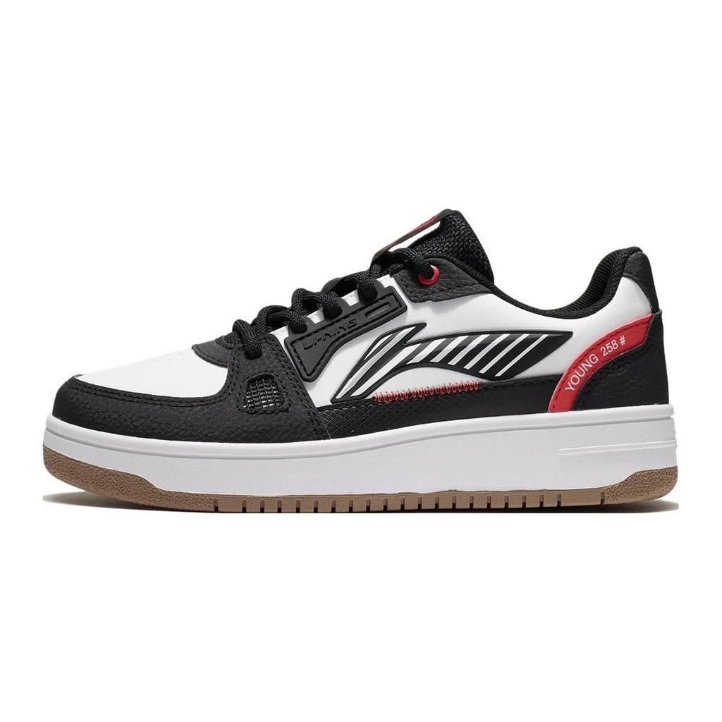 LiNing Youth Casual Durable Breathable Lightweight Low-Top Skate Shoes Kids Sneakers Black White YKCS096-1