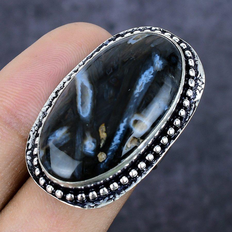 Tube Agate Gemstone Handmade 925 Sterling Silver Jewelry Ring Size 6 l0d19