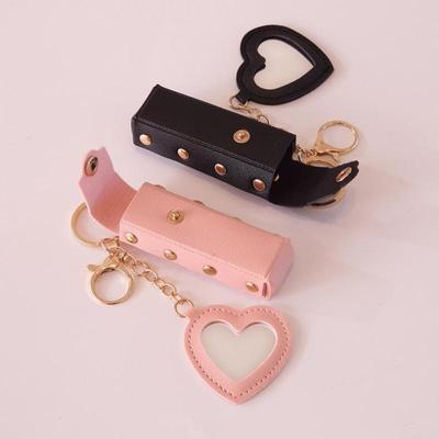 Bolsa de Batom de Couro PU da Moda Mini Bolsa Portátil para Brilho Labial Multifuncional com Espelho Porta Batom de Maquiagem Mulheres