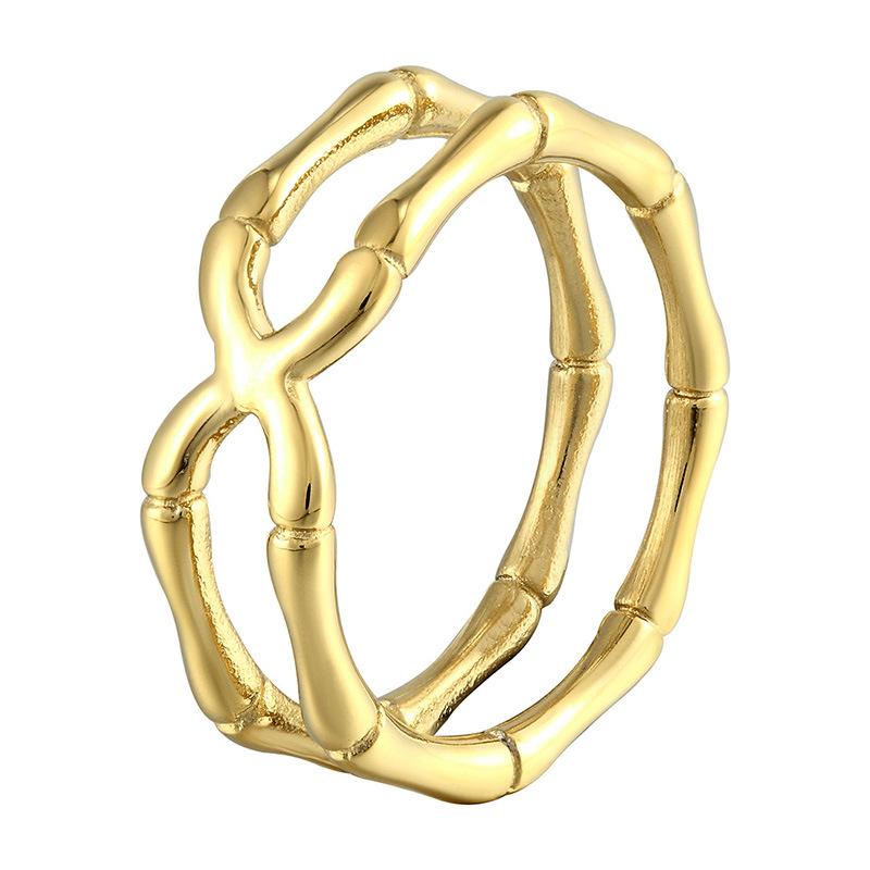 Gaosheng Double-layer Bamboo Ring Niche Design Couple Pair Ring Titanium Steel Electroplated Ins Ring