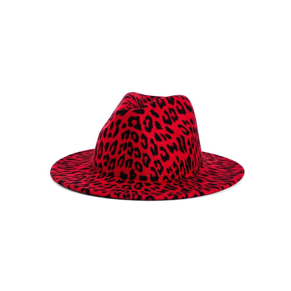 Beauty hot sale fashion leopard print top hat woolen soft felt hat printed original style jazz hat flat brim new