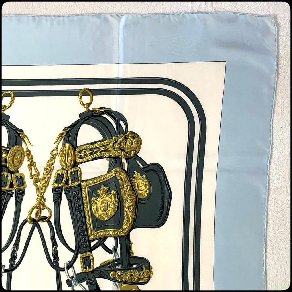 [USED]Hermes Carre 90 BRIDES de GALA Silk Light Blue Scarf,