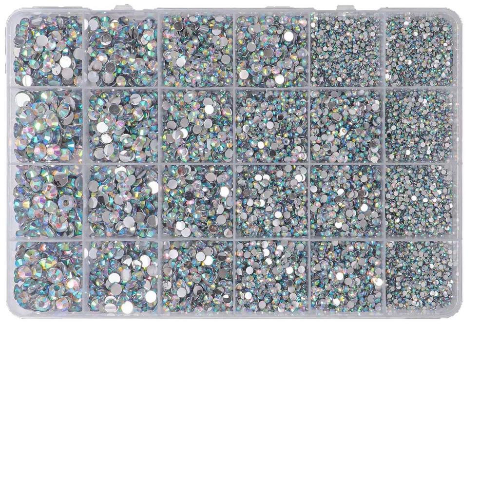 24-Grid Nail Art AB Resin Rhinestones: Super Flash Flat Bottom DIY Ornaments