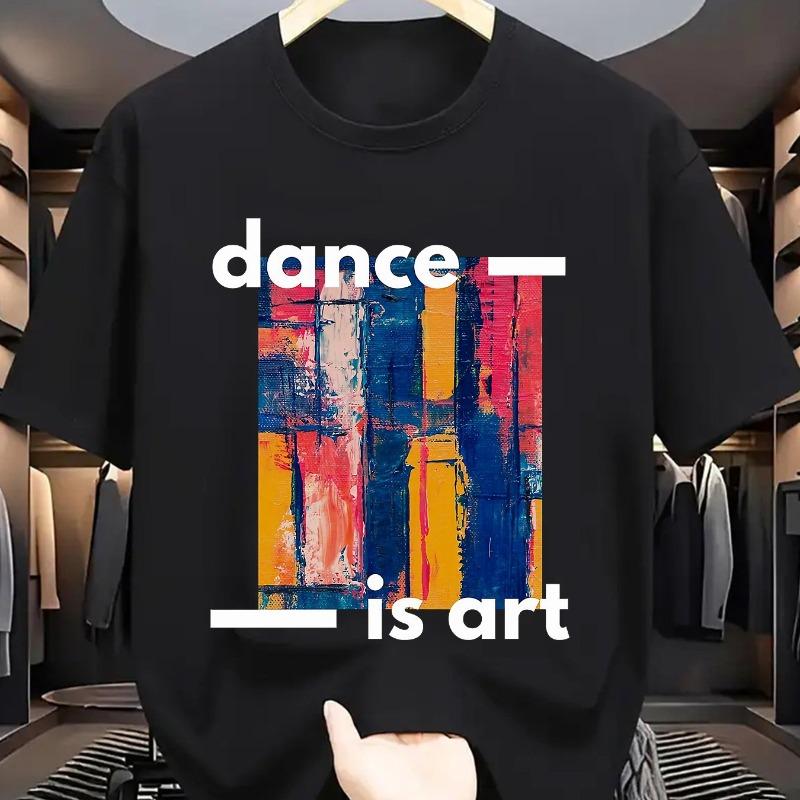 

European sizes Men S Summer Casual Crew Neck T-Shirt with DANCE IS ART Print, Short Sleeve, Regular Fit 4XL чорний
