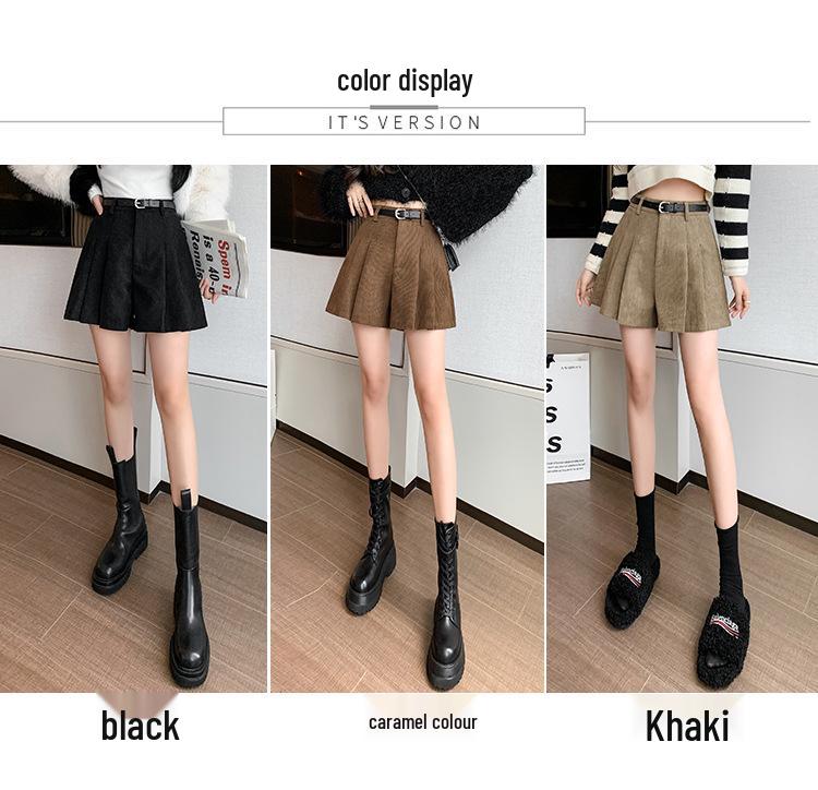 High-Waisted Corduroy Wool Pleated A-Line Skirt Pants for Women - Versatile Winter 2025 Fashion