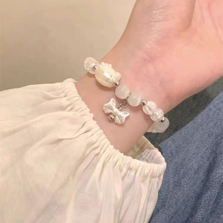 Dance White Lion Glass Bracelet Unique Carving For Men And Women Retro Chinese Style