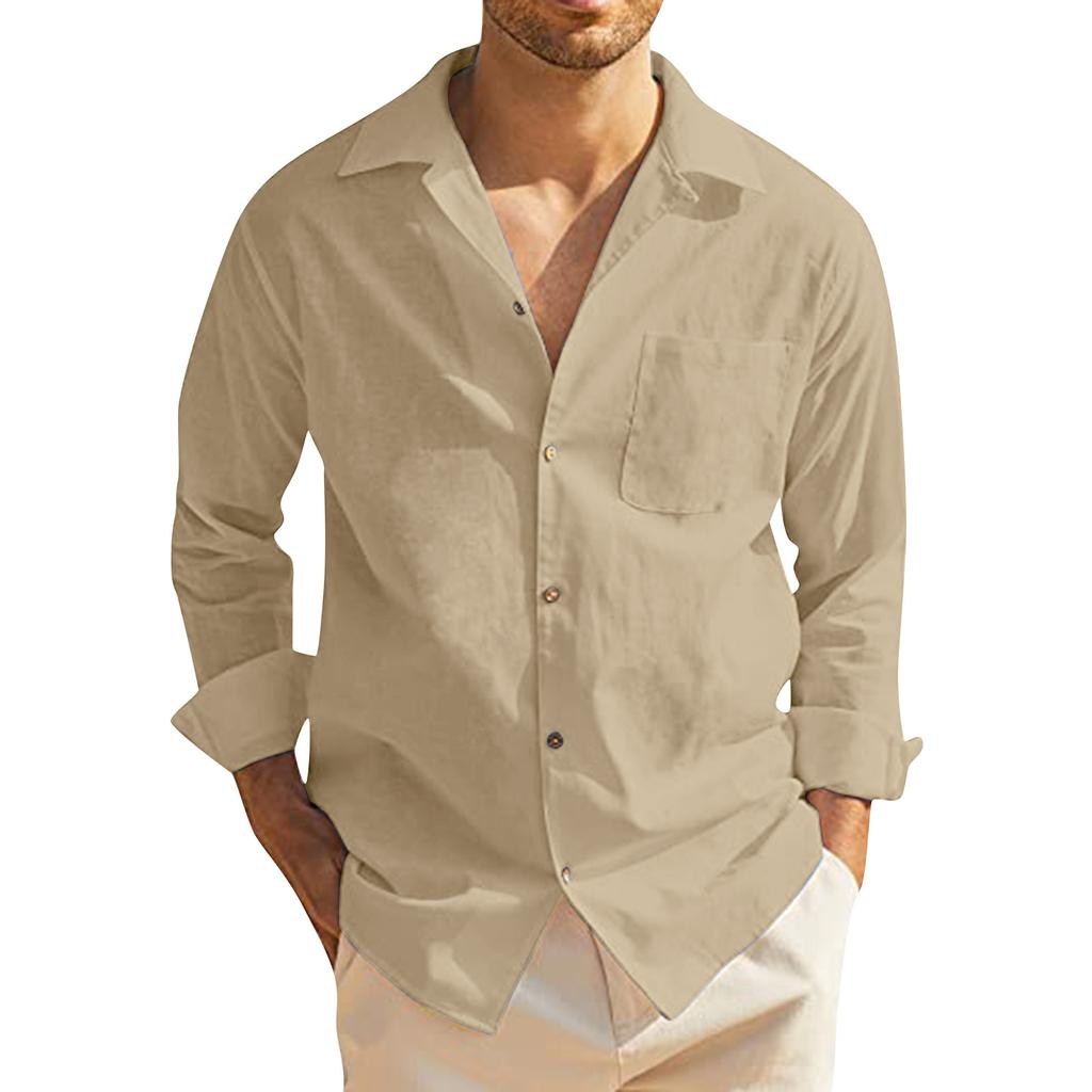 Designer Frühling Sommer Männer Casual Baumwolle Leinen Einfarbig Langarm Shirts Lose Stehkragen Shirts