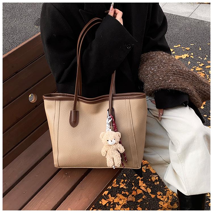 Large Capacity Fashion Tote Bag Women Detachable Charm Faux Leather Shoulder Bucket Purse Commuter Handbag