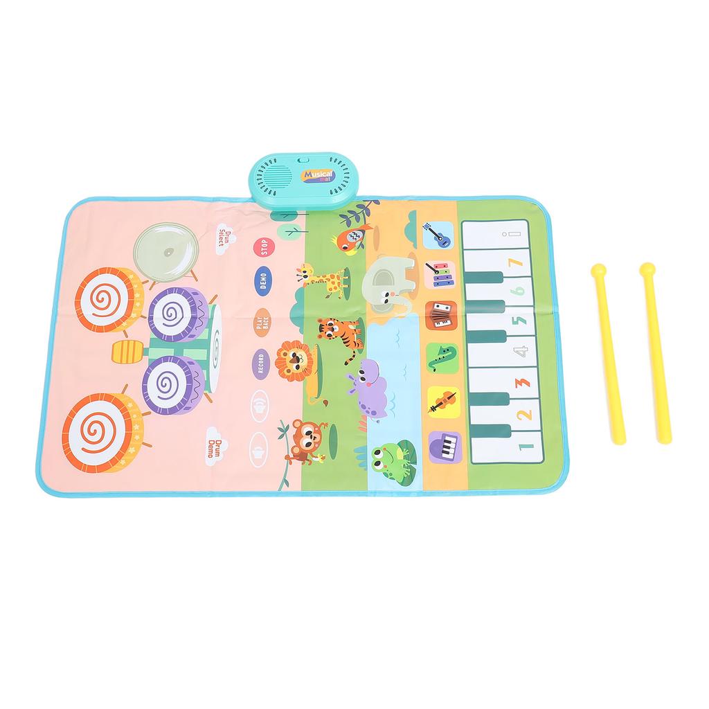 Toddler Musical Mat Touch Play Baby Piano Keyboard Drum Pad Toy with 2 Sticks for Boys Girls Early