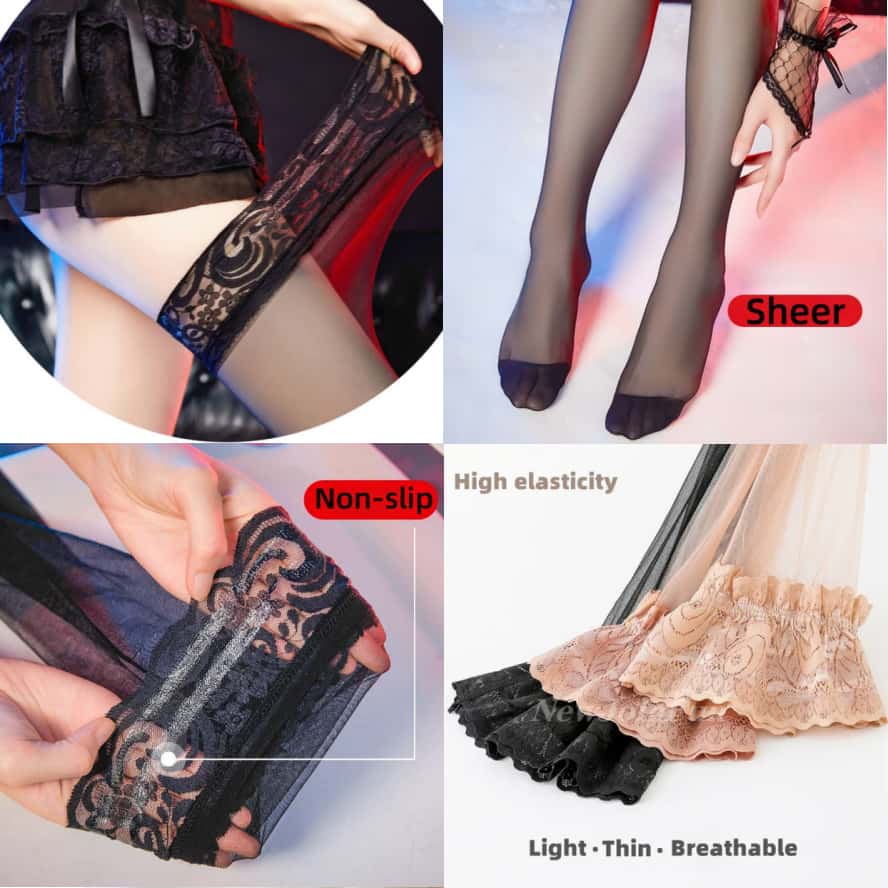 2026 Trendy Plus Size Thigh High Stockings Floral Lace Soft