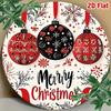 2D Metal Christmas Ball Ornament, 3.15 Inch Iron Wall Decor, Snowflake Design with Merry Christmas Lettering