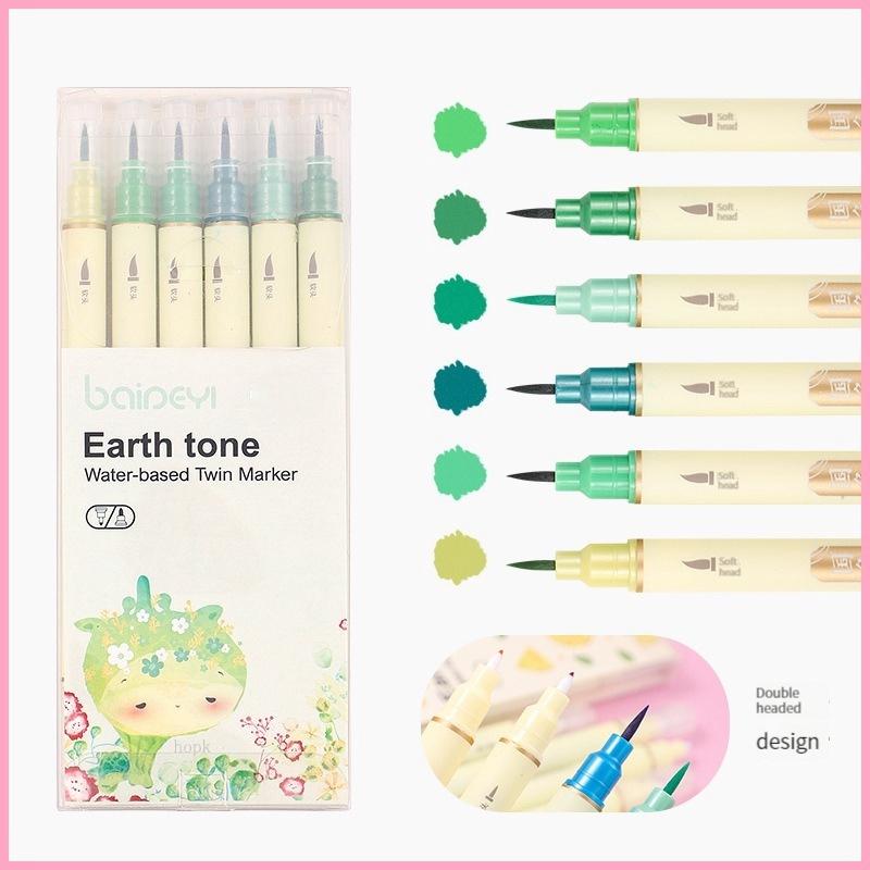 6pcs/set Classic Style Colors Double Tip Marker Pens Line Drawing Watercolor Pen for Calligraphy Student Art Painting School Stationary
