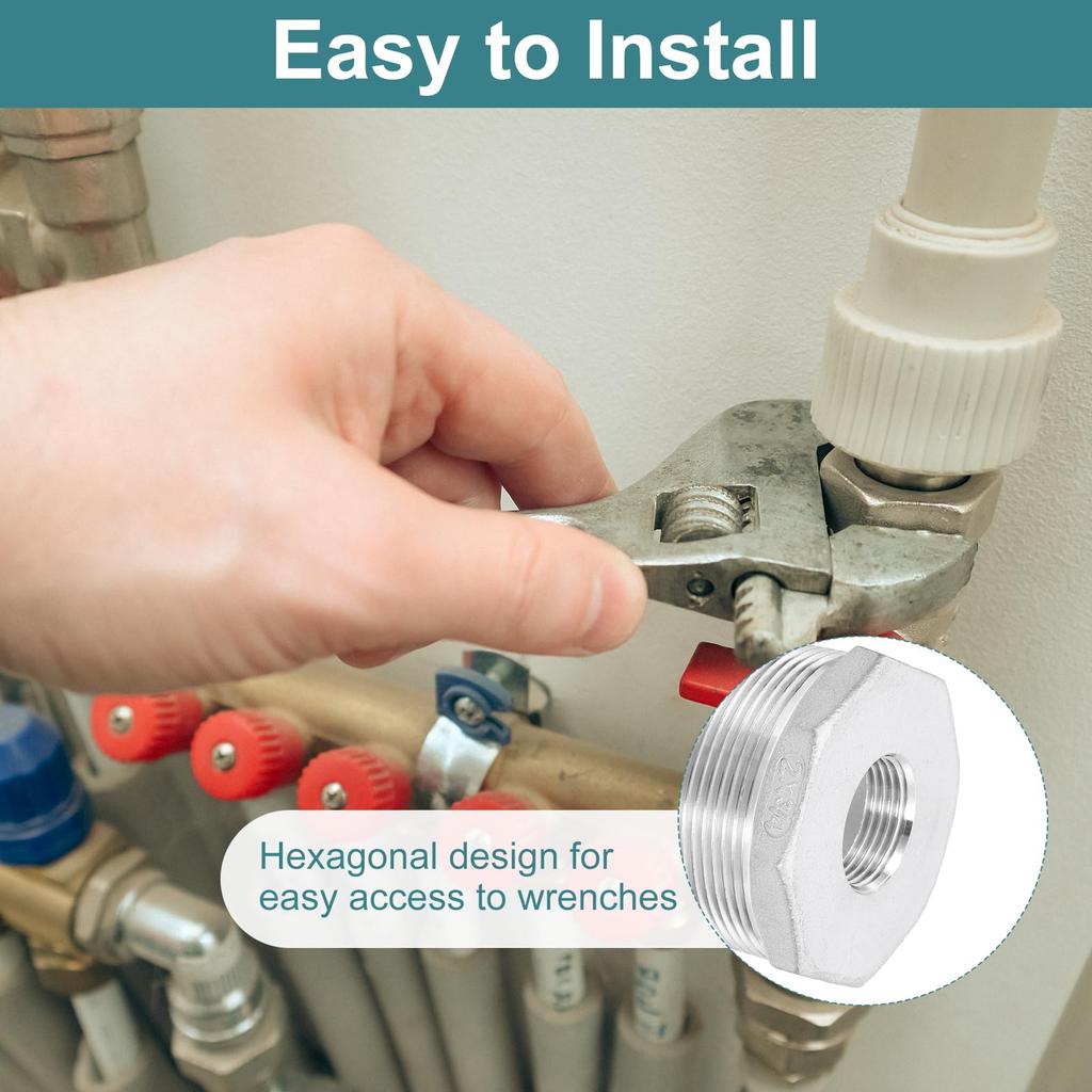 Uxcell 3Pcs Female To Female N PT 304 Stainless Steel Reducer Hex Bushing Reduced Casting Pipe Adapter Fitting for Industrial Water HVAC and Plumbing