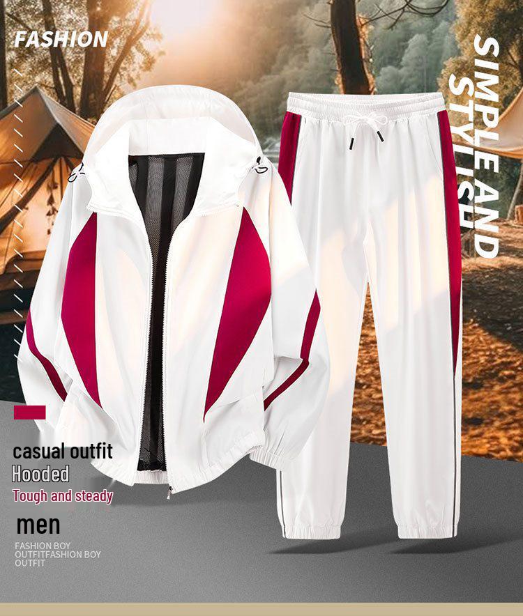 Men's Spring & Autumn Loose Fit Sports Suit: Stand-up Collar Jacket & Long Pants, Plus Size Two-Piece Set