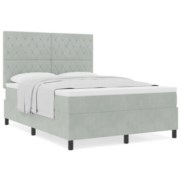 Lit à ressort vidaXL avec matelas gris clair 160x200 cm en velours 3339776