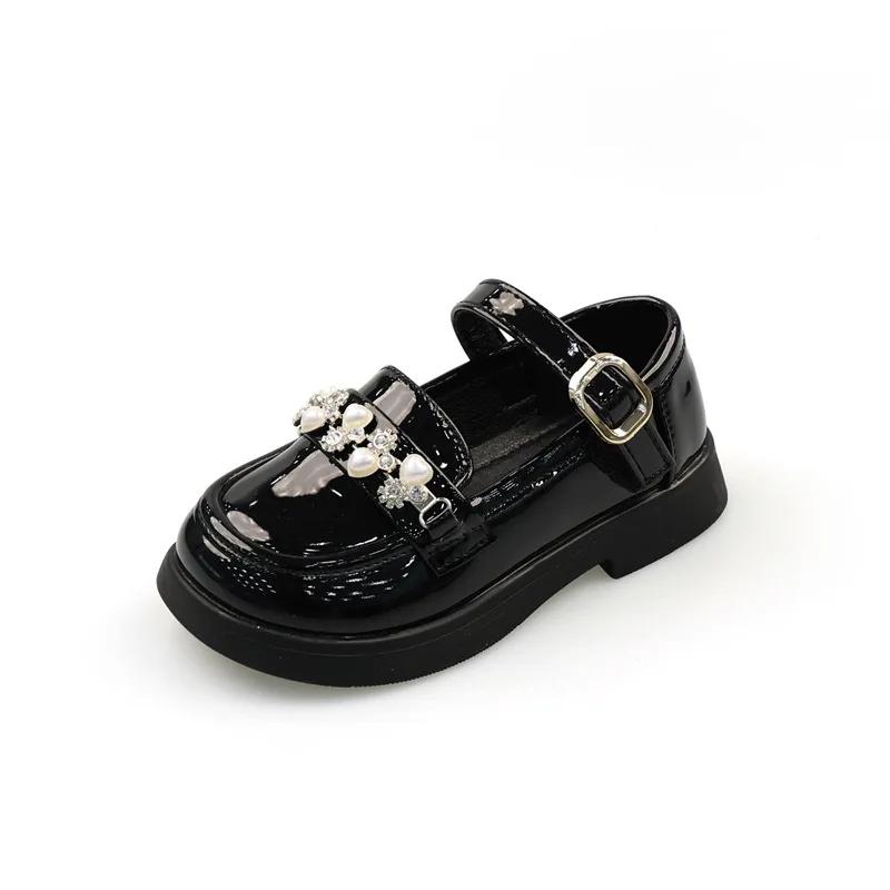 Girls Mary Jane Shoes Glossy PU Children's Leather Shoes Spring Autumn Rhinestone Kids Fashion Princess Party Shoes Lolita Style