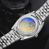 Herren Automatische Mechanische Uhr Weiß Perlmutt Zifferblatt Diamant Römische Ziffern Kalender Datum Edelstahl Armbanduhr