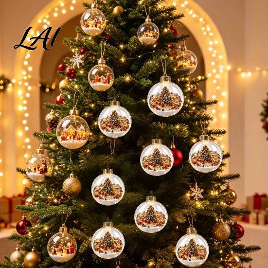 Warm Light Seasonal Ornaments Glowing Clear Christmas Ball Ornament Up Story Decoration with LED Decorative Garland Accents Light Mini Holiday Scene