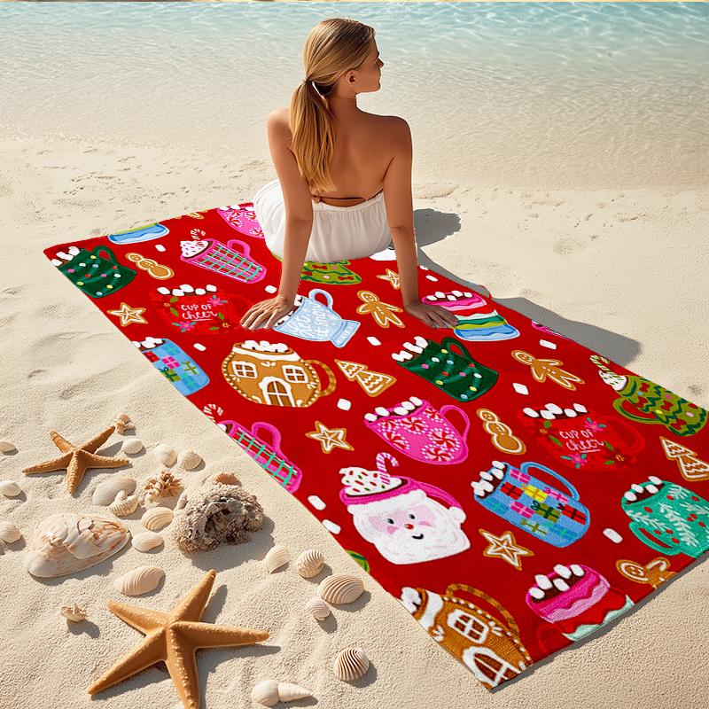 1Pc Christmas Hot Chocolate Party Beach Towel Quick Dry Multiuse For Beach Pool Gym Yoga Home Travel Christmas Halloween Xmas Gift S1147
