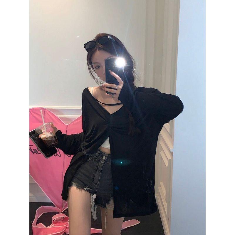 Two-Way Wear Niche Style Long Sleeves Thin Loose Sun Protective Blouse