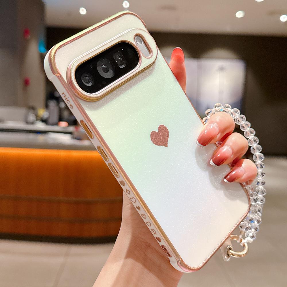KEYSION Gradient Colorful Phone Case for Google Pixel 10 Pro XL 9 Pro 9A 8A Soft TPU Shockproof Back Cover With Crystal Bracelet