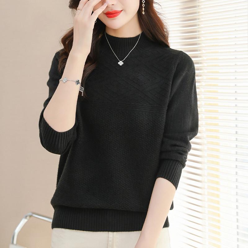 Einfarbiger Strickpullover Damen Halboher Kragen Lässiger Pullover Vielseitig Elastisch Langärmliger Pullover