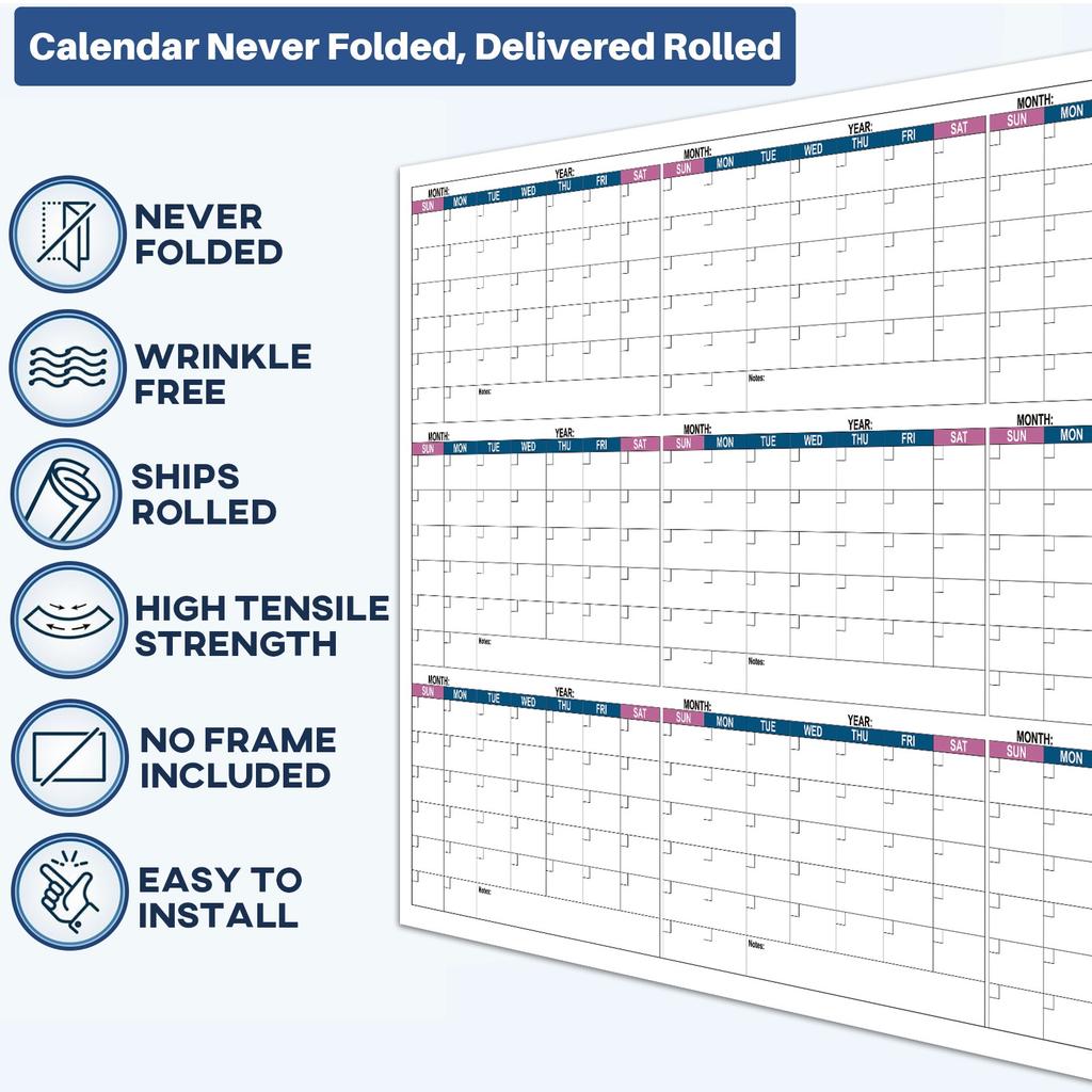 Extra Thick Laminated Wall Calendar Planner - 12-Month Jan-Dec Large Wall Calendar with Weekly & Monthly View