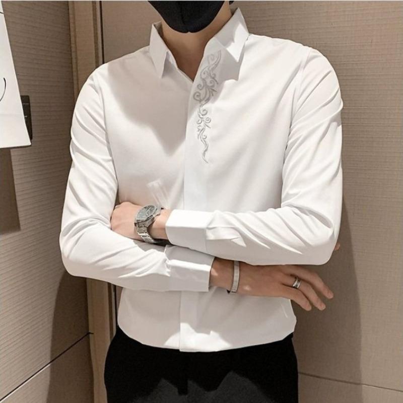 Jaro Podzim Pánské Dlouhý Rukáv Slim Účes Všestranný Osobní Ins Výšivka Trendy Ležérní Módní Pěkná Košile