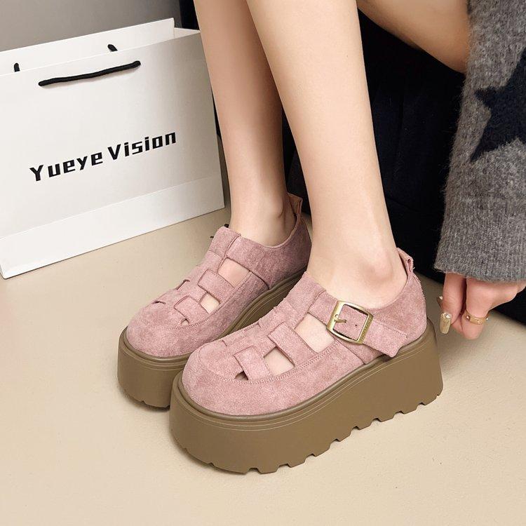 Aukštakulniai batai su storu padu ir tuščiaviduriu kulnu, nauji pavasario ir vasaros Mary Jane vienviečiai batai su krepšio priekiu, sandalai