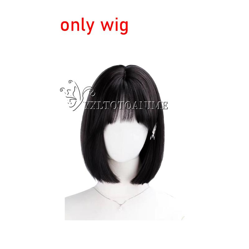 Perruque Costume Cosplay Anime Alien Scène Costume Cosplay Microphone Robe Blanche Boucles d'Oreilles Perruque Courte Noire Vêtements Cosplay Sua XXL